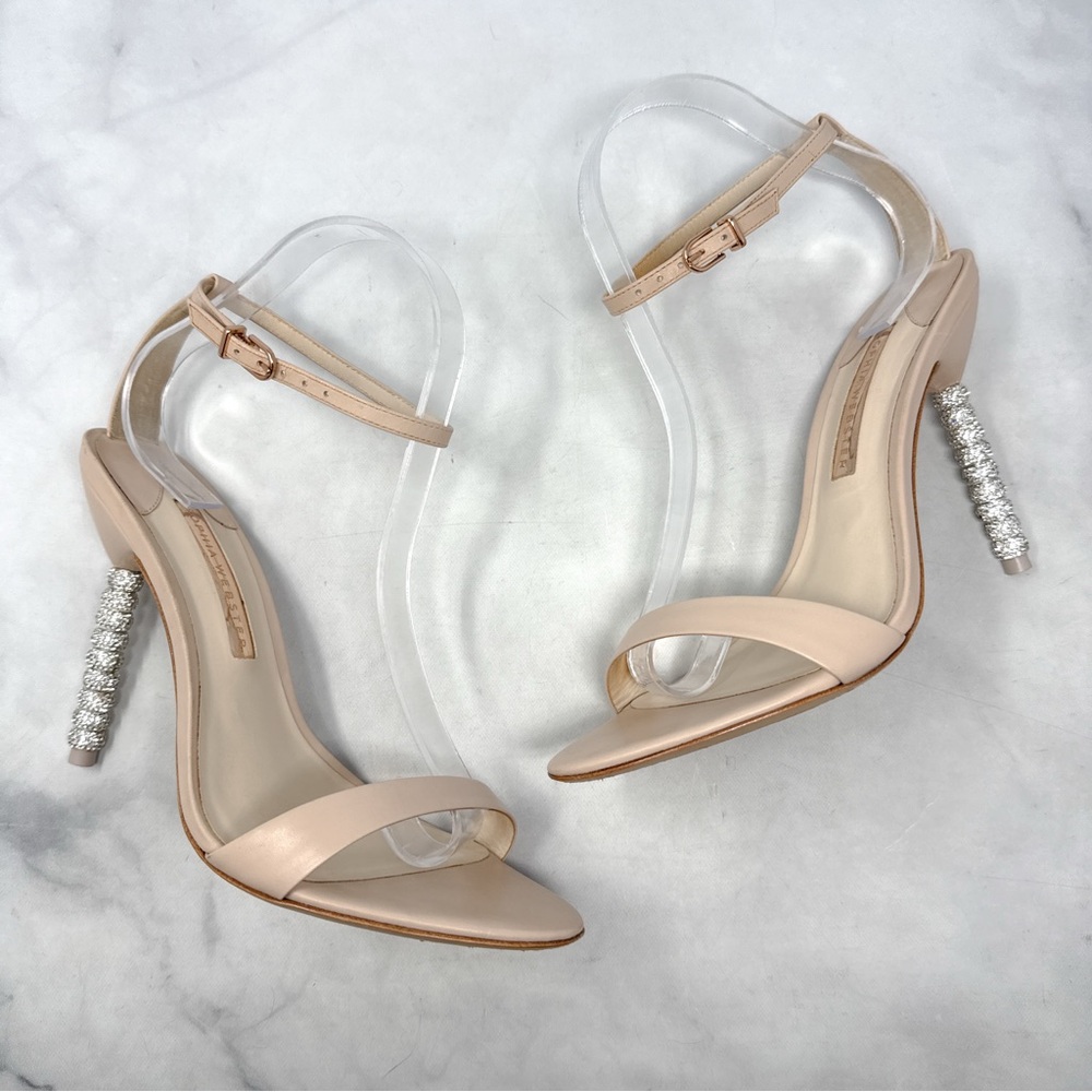 NEW Sophia Webster Haley Crystal Embellished Leather Sandal Heels Nude Tan 40